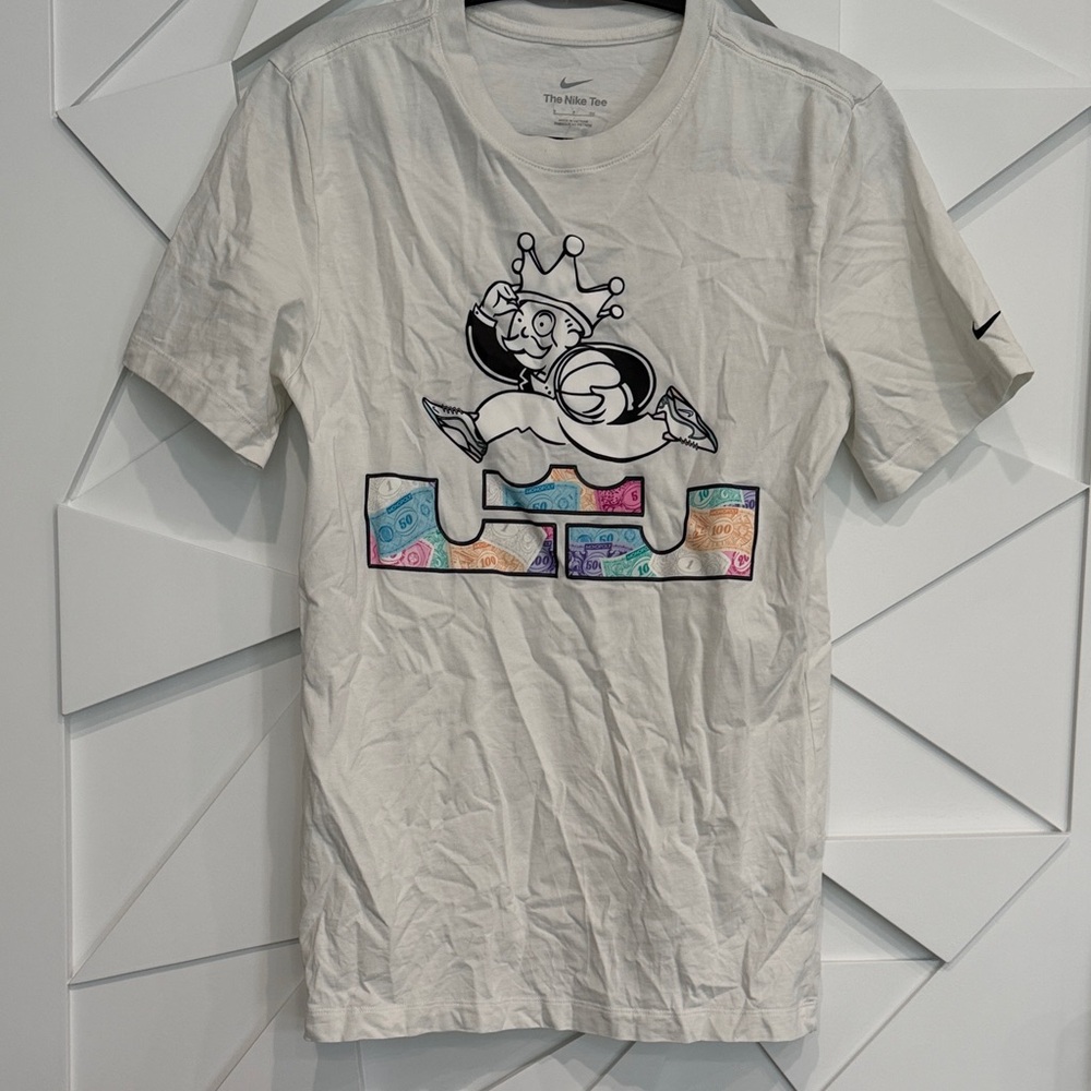 Nike White Short Sleeve Graphic Tee with Multicolor Money Block Design